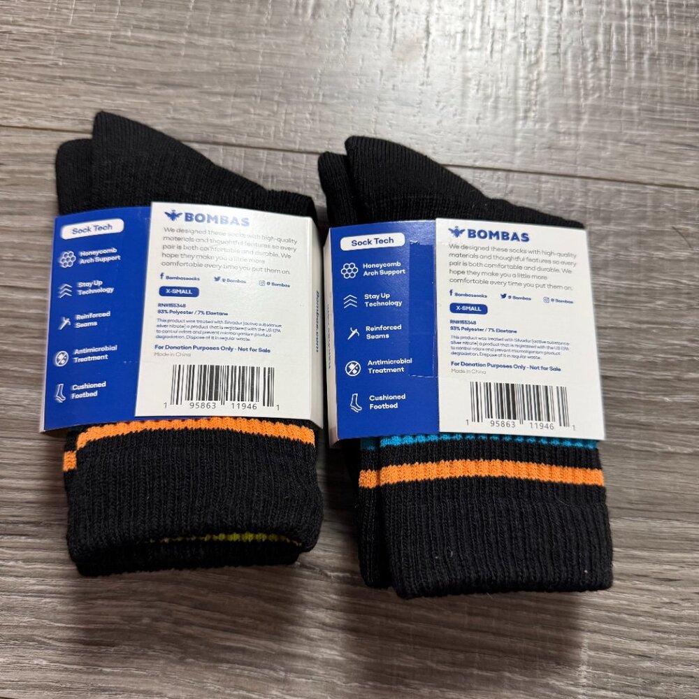 NEW BOMBAS Crew Socks 2 Pack Black Honeycomb Arch Support Size XS Extra Small - Picture 2 of 3